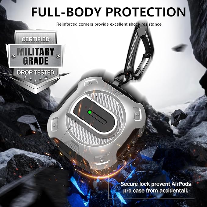 RFUNGUANGO for AirPods 4th Generation Case, 2024 New Space Theme Case. Compatible with AirPods 4th Generation, with Locking Feature, Military Grade Drop Protection, Works with MagSafe.[Silvery]