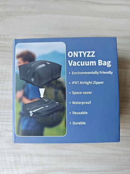 ONTYZZ Travel Vacuum Compression Bags Space Saver Vacuum Bags Reusable Compression Bag with IP67 Waterproof Zipper for Travel Suitcases and Backpack,One Pack Grey（NO PUMP!）