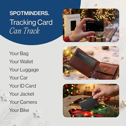 SPOTMINDERS Apple MFi Certified Wallet Tracker for Christmas Stocking Stuffers for Men Gifts for Women Works With Apple Find My Rechargeable 0.07in Slim Tracking Card - White Elephant Gifts for Adults