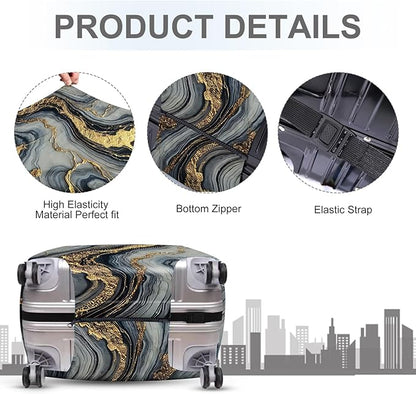 ANNA QUEEN Luxury Marble Gold Luggage Cover, Elegant Black & Grey Suitcase Protector with Faux Gold Vein Design, Stretchable, Washable Spandex Cover for 20-22 Inch Luggage