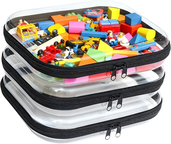 3PCS Clear Hard Plastic Zipper Case, Double Zippers Hard Pouch, Portable Travel Organizer Bin Clear Makeup Bag for Toy Storage, Snack Bag, Cosmetics, Pencil Case, Diaper Bag, Toiletry Bag