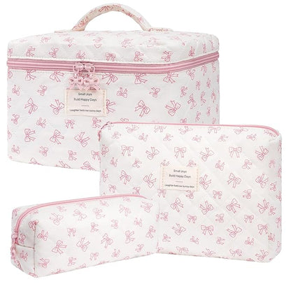 Makeup Bag,Quilted Cosmetic Bags,Large Floral Make Up Organize bag,Makeup Bag Set for Women,Flower Travel Toiletry Bag