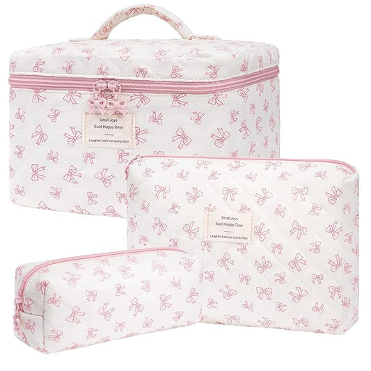 Makeup Bag,Quilted Cosmetic Bags,Large Floral Make Up Organize bag,Makeup Bag Set for Women,Flower Travel Toiletry Bag