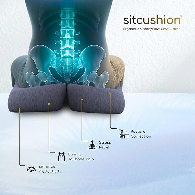 Extra Large Memory Foam Seat Cushions for Office Chairs, Pressure Relief Seat Cushion for Tailbone Pain Relief, Sciatica & Back Pain, Ergonomic Office Chair Cushion for Long Sitting & Driving (Black)