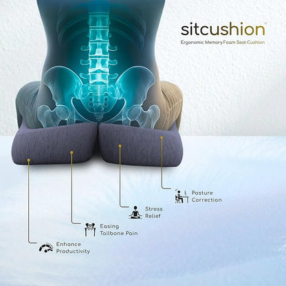 Extra Large Memory Foam Seat Cushions for Office Chairs, Pressure Relief Seat Cushion for Tailbone Pain Relief, Sciatica & Back Pain, Ergonomic Office Chair Cushion for Long Sitting & Driving (Black)