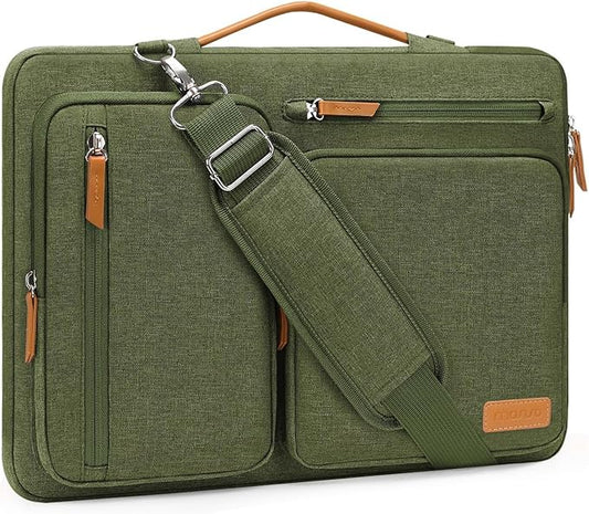 MOSISO 360 Protective Laptop Shoulder Bag,15-15.6 inch Computer Bags Compatible with MacBook Pro 16 inch, HP, Dell, Lenovo, Asus Notebook,Side Open Messenger Bag with 4 Zipper Pockets, Olive Green