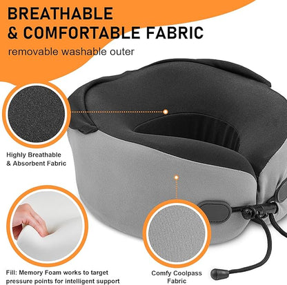 Neck Pillow for Travel - Hooded Memory Foam Plane Pillow for Airplane, Office, Cars Sleeping, Long Flight Must Haves, Portable Road Trip Essentials for Adults Gray