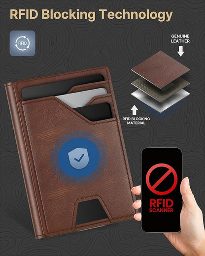 typecase Leather Wallet for Men Card Holder: Premium Genuine Leather, RFID Blocking, Slim, Minimalist, Front Pocket - 15 Cards Capacity | ID Window | Money Clip (Brown)