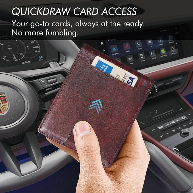 Full Grain Leather Wallet for Men, RFID Blocking, Mens Wallet Bifold with 2 ID Windows, Billfold with 13 Card Slots, Leather Gift for Men, American Flag Wallet Red