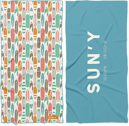 SUN'Y Waffle Microfiber Beach Towel – Sand Free, Quick Dry, Ultra Absorbent, Lightweight & Compact Travel Towel with Carry Bag - Large (63” x 31.5”), Huntington