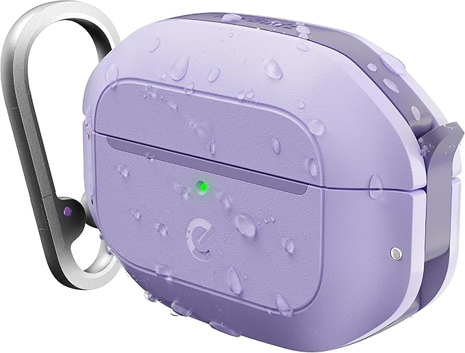 Keybudz for AirPods Pro 2 Case with Lock - Fully Waterproof AirPods Pro 2nd Generation Case Cover - Keychain, Rugged Tough Protection, Hard Shell and Carabiner for USB-C/Lightning (Wild Lavender)