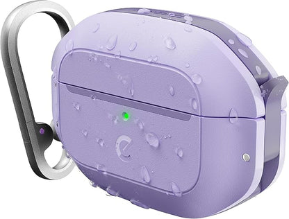 Keybudz for AirPods Pro 2 Case with Lock - Fully Waterproof AirPods Pro 2nd Generation Case Cover - Keychain, Rugged Tough Protection, Hard Shell and Carabiner for USB-C/Lightning (Wild Lavender)