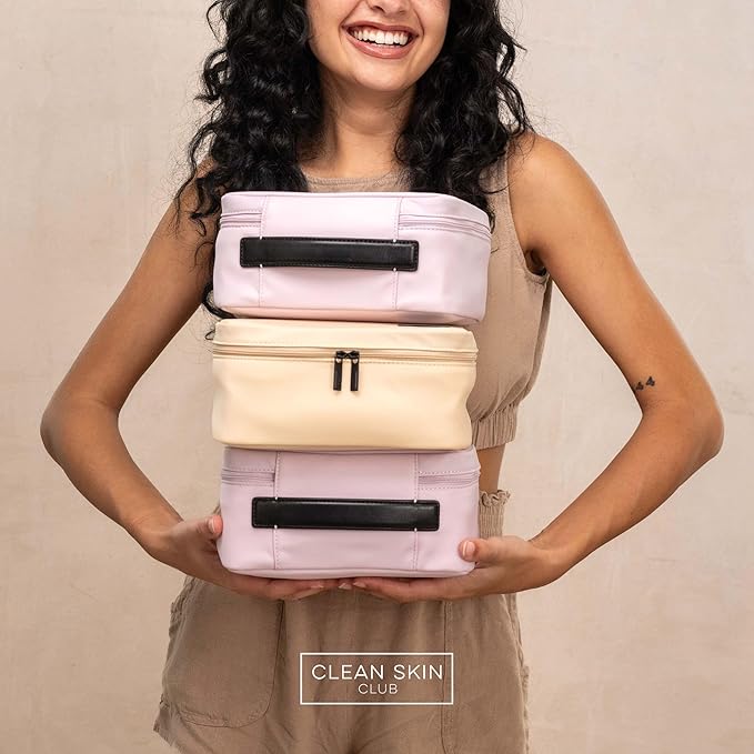 CLEAN SKIN CLUB Clean Towels XL Dedicated Travel Cosmetic Makeup Bag, Portable Large Capacity Beauty Toiletry Water Resistant Organizer Case with Dividers, Zipped Compartments