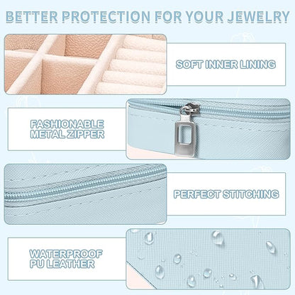 Leezmark 8 Pcs Jewelry Travel Case, Bridesmaid Gifts Set Of 8, Velvet Portable Jewelry Travel Organizer Small Jewelry Box Bridesmaid Proposal Gifts Box Mini Storage Organizer Storage Box, Light Blue