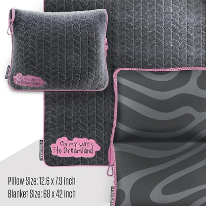 VENTURE 4TH Travel Blanket Pillow – Premium Ultra-Soft & Warm 2-in-1 Blanket or Pillow for Airplane, Car & Bus – Compact, Lightweight & Portable – Lint-Free, No Shedding, No Pilling - Gray/Pink