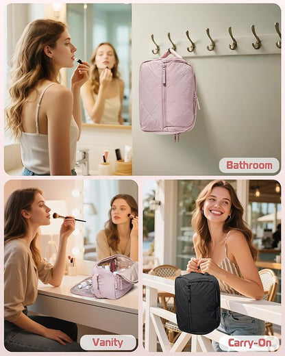 Travel Toiletry Bag for Women, Water Resistant Makeup Organizer with Wide-Open Design for Toiletries and Cosmetics, Pink (Bag Only)