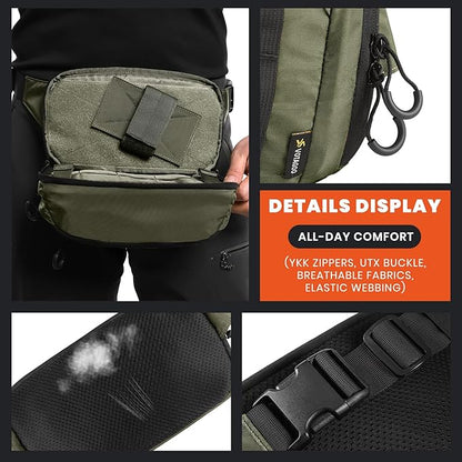 Tactical CCW Fanny Bag, Concealed Carry Fanny Pack w/Adjustable Waist Belt Tactical Waist Bag Handgun Pouch with Universal Pistol Holster, Everyday Hip Pack for Men Travel Outdoor (Range Green)