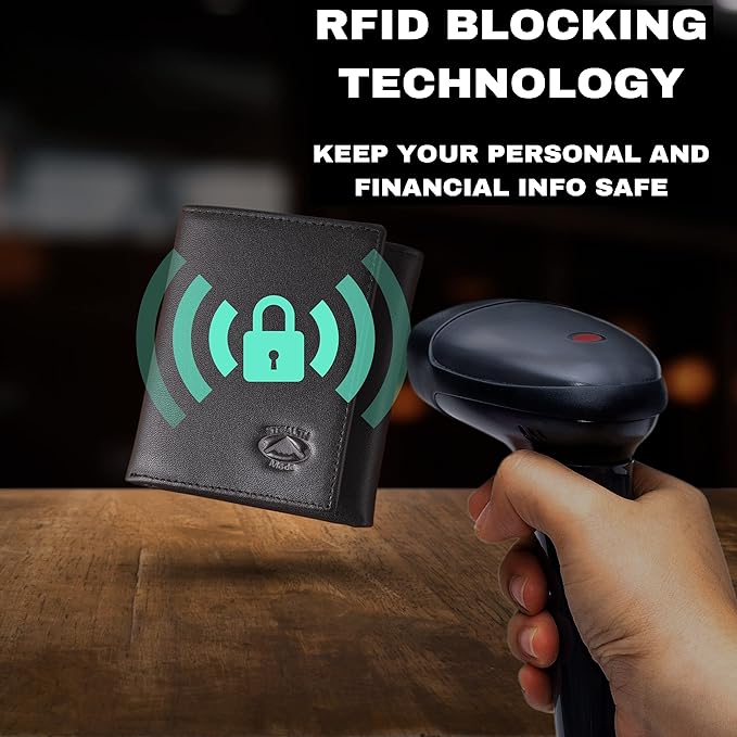 Stealth Mode Leather Trifold RFID Wallet For Men With Flip Out ID Holder