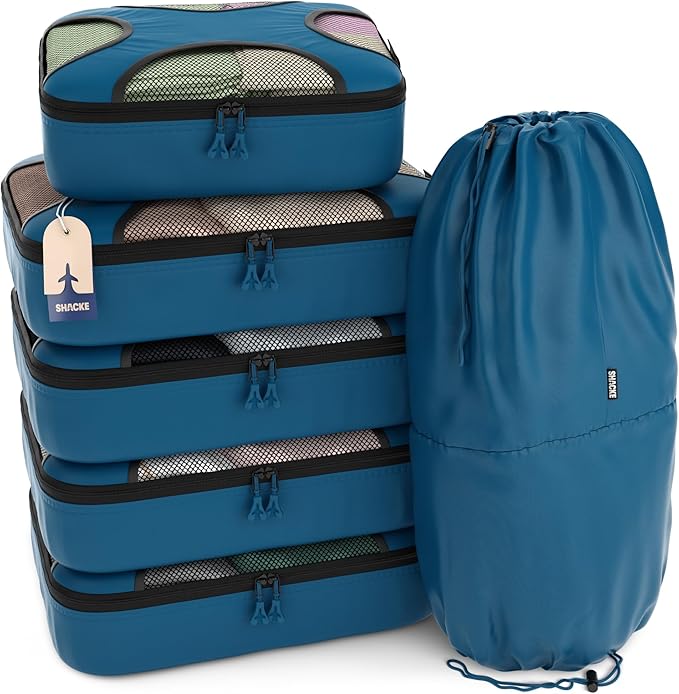 Shacke 6 Set Packing Cubes for Travel - Compression Packing Bags/Travel Organizer - Luggage Organizer Bags for Traveling - Travel Essentials for Women - Cruise Must Haves Packing List