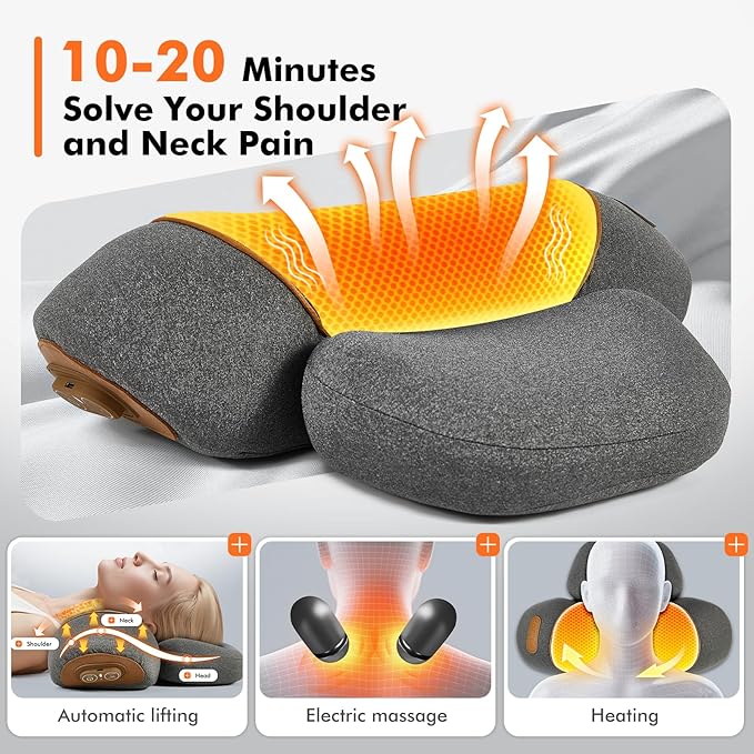 Neck Massager,3-in-1 Heated Neck Massager Pillow,Deep Tissue Massage for Necks & Shoulder Pain,Posture Corrector for Hump Back,Portable Ergonomic Design –Gift for Women/Men