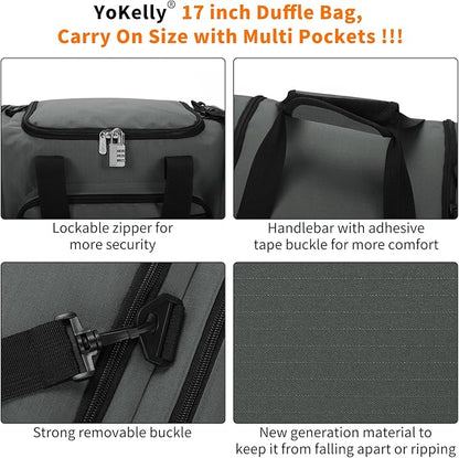 Small Gym Duffle Bag - 17 inch Carry On Weekender Bag for Travel Sport (17x10x9 in) - Dark Grey