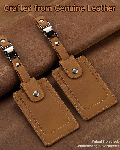Premium Genuine Leather Luggage Tags for Suitcases - Quick Release, Privacy Protection, Elegant and Durable, Travel Essential Luggage Tag - 2 Pack Brown