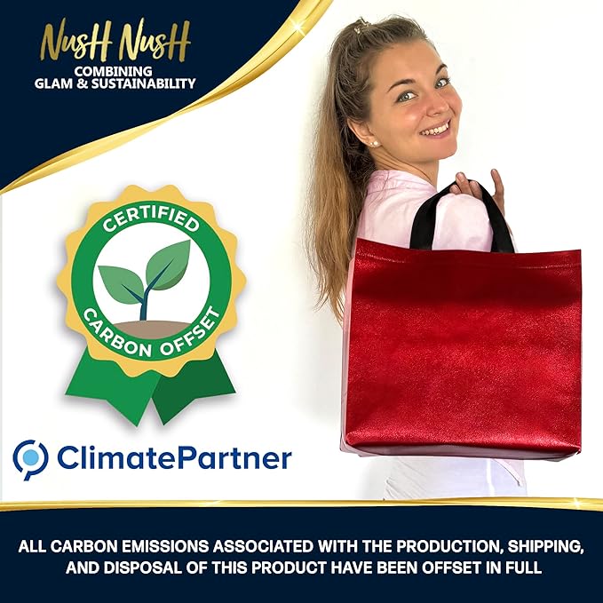 Nush Nush Shiny Red Gift Bags Large Size – Set of 30 Reusable Large Red Gift Bags With Handles - Perfect Goodie Bag for Christmas Gifts, Birthday Party Favors, Return Gifts, Small Business –13x5x11