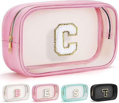 YOOLIFE Birthday Gifts for Her | Travel Clear Makeup Bag Toiletry Bag, Make up Bag Waterproof Toiletry Bags for Women Cosmetic Bag Preppy Stuff Personalized Girlfriend Wife Gifts Letter C