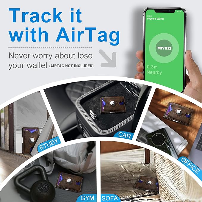 Airtag Wallet for Men,with Money Clip 11 Cards Slim Front Pocket Leather RFID Blocking Wallet with Gift Box