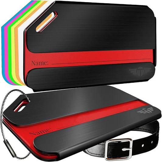 Indestructible Luggage Tags for Suitcases Stand Out with Thickest Black Metal Suitcase Tags Identifiers with Free Smart Bag Tag Recovery Included (Two Pack)