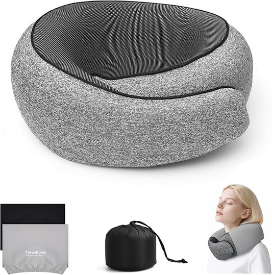 Travel Pillows for Airplanes, 100% Pure Memory Foam Neck Pillow with Alternative Cooling Ice Silk Cover, Ergonomic Support, Washable Cover, Eye Mask, Earplugs, Neck Pillow for Flight Trips