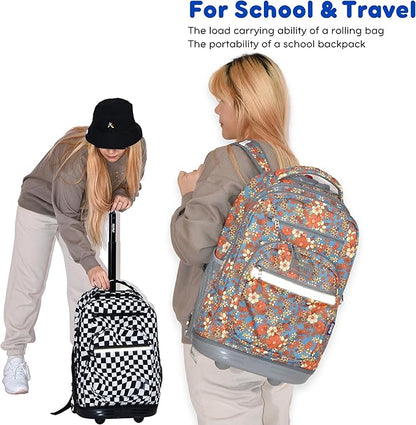 J World Sundance Laptop Rolling Backpack for Girls Boys. Roller Bookbag with Wheels, Vivid Tweed