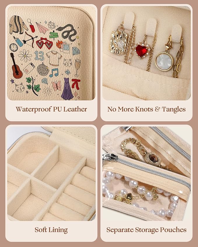 Bistup Travel Jewelry Case - Small Jewelry Organizers and Storage Box for Women Girls Teens Cute Traveling Jewelry Holder with Mirror Little Tiny Compact Modern Unique Aesthetic Pretty, Musician