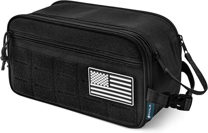 PAVILIA Tactical Toiletry Bag for Men, Travel Hygiene Bag, Military Gear Dopp Kit, Water Resist Molle Accessories Pouch, Mens Shaving Essentials, Gym Bathroom Shower Small Toiletries Tool EDC, Black