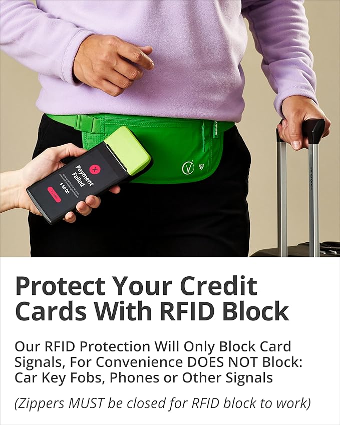 Vantamo Money Belt with RFID For Men & Women, Hidden Passport Holder for Travel, 2 Compartment Travel Fanny Pack for Women Anti Theft