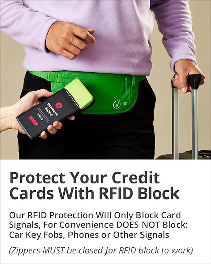 Vantamo Money Belt with RFID For Men & Women, Hidden Passport Holder for Travel, 2 Compartment Travel Fanny Pack for Women Anti Theft