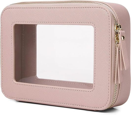 Pinkmik Clear Makeup Bag for Women Waterproof Travel Cosmetics and Toiletries Case Portable Makeup Oaganizer Bag Clear Car Bag with Zipper (Pink, M)