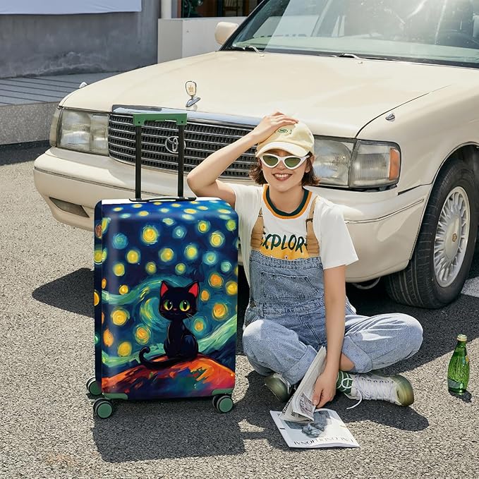 ANNA QUEEN Cut Black Cat Luggage Cover Washable Suitcase Protector Suitcase Cover Anti-Scratch,Stretchable Fit for 18-32Inch Luggage,Travel Bag Cover XL(fits 29-32Inch suitcase)