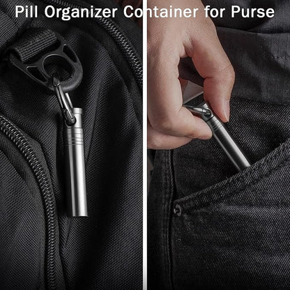 TISUR Small Keychain Pill Holder ，Titanium Metal Travel Pill Case Portable Pill Organizer Container for Purse Waterproof Keychain Pill Holder Medicine Bottle