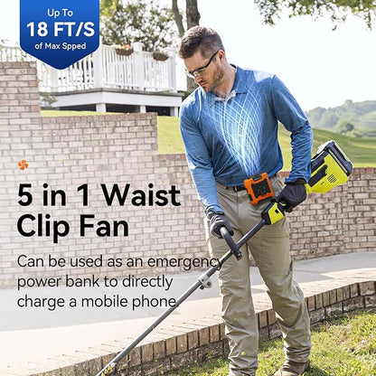 Aristide Waist Fan With Flashlight, Personal Portable USB Rechargeable Waist Clip - 10000mAh, 36hrs Wearable Cooler