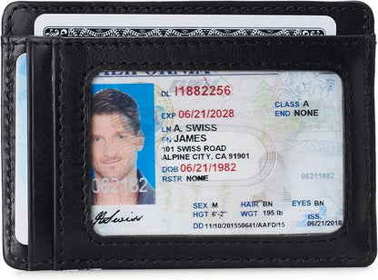 Alpine Swiss RFID Dermot Money Clip Front Pocket Wallet For Men Leather Hampton Collection Glossy Nappa Black