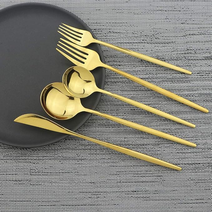 Shiny Gold Silverware Set, JASHII 20-Piece Stainless Steel Satin Finish Flatware Set, Kitchen Utensil Set, Mirror Polished Tableware Cutlery Set for Home and Restaurant, Dishwasher Safe