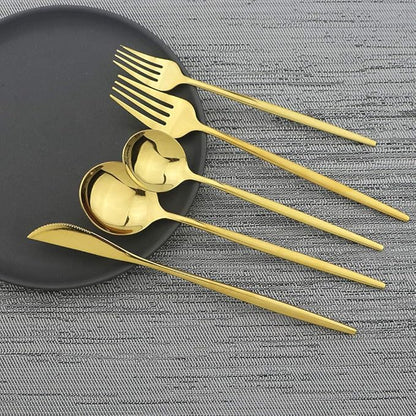 Shiny Gold Silverware Set, JASHII 20-Piece Stainless Steel Satin Finish Flatware Set, Kitchen Utensil Set, Mirror Polished Tableware Cutlery Set for Home and Restaurant, Dishwasher Safe