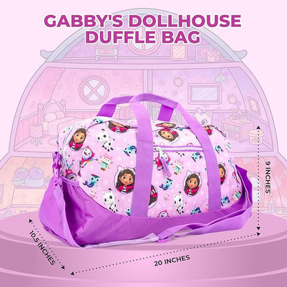 Gabby's Dollhouse Duffle Bag, 16 inch Travel Sleepover Weekender Bag for Girls, Purple Dance Bag