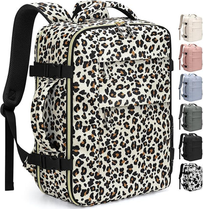 Travel Backpack for Women Man, Waterproof Personal Item Travel Bag Airline Approved Laptop Backpack Bookbag Weekender bags for Business,Travel, Work Fits 15.6 inch Laptop(Medium,Leopard)