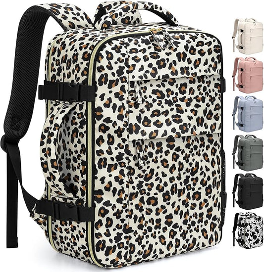 Travel Backpack for Women Man, Waterproof Personal Item Travel Bag Airline Approved Laptop Backpack Bookbag Weekender bags for Business,Travel, Work Fits 15.6 inch Laptop(Medium,Leopard)