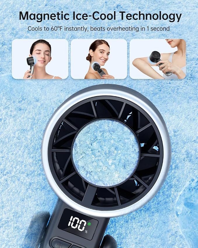 TriPole Portable Handheld Turbo Fan with Ice Cooling, 5 Speed Battery Rechargeable Foldable 3 in 1 Mini Fan, Neck & Desk Fan, Quiet Personal Fans for Outdoor, Travel, Camping, Hiking, Working