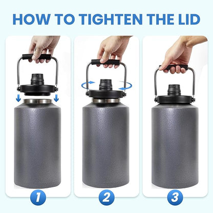 1 Gallon Water Jug Bottle Insulated with Straw, 128oz Stainless Steel Water Bottle Jug Wide Mouth Double Vacuum Dishwasher Safe BPA Free for Hot & Cold Drinks Charcoal Gray