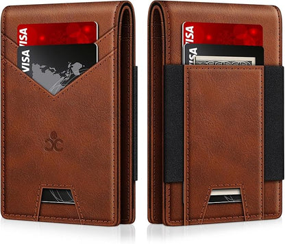 Wallet for Men Slim Leather Wallets for 13-17 Cards, RFID Blocking Thin Card Holder Wallet with ID Window & Large Capacity Cash Slot, Minimalist Bifold Small Wallet for Front Pocket, Gift for Men