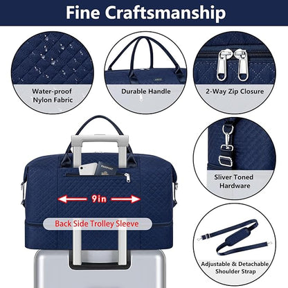 Weekender Bag for Women, Travel Duffel Bag Carry On Overnight Bag with Shoe Compartment Large Nylon Travel Weekend Tote Bag